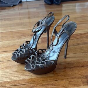 Sergio Rossi Strappy Sandel Heels metallic gold brown color with platform